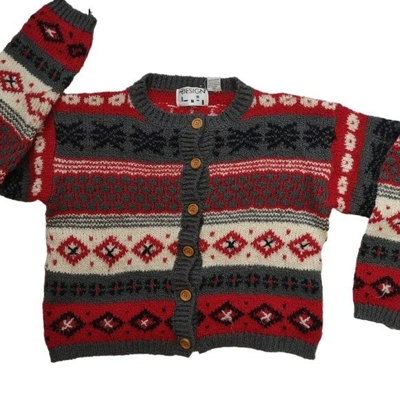 Vintage InDesign 80s 90s Striped Boxy Oversize Chiristmas Cardigan Sweater Large - Picture 3 of 11